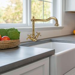 PB Nostalgische klassieke gouden keukenkraan V1910 met draaibare uitloop 1150424170