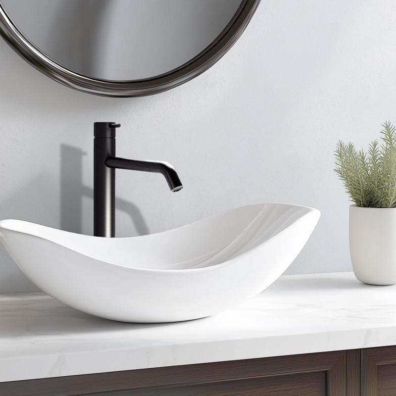 Waterevolution Flow hoge wastafelkraan voor waskommen  incl. click waste mat zwart T115PR