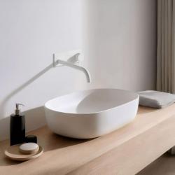 Waterevolution Flow inbouw wastafelkraan met afdekplaat mat wit met uitloop 25cm T1161BBR-25