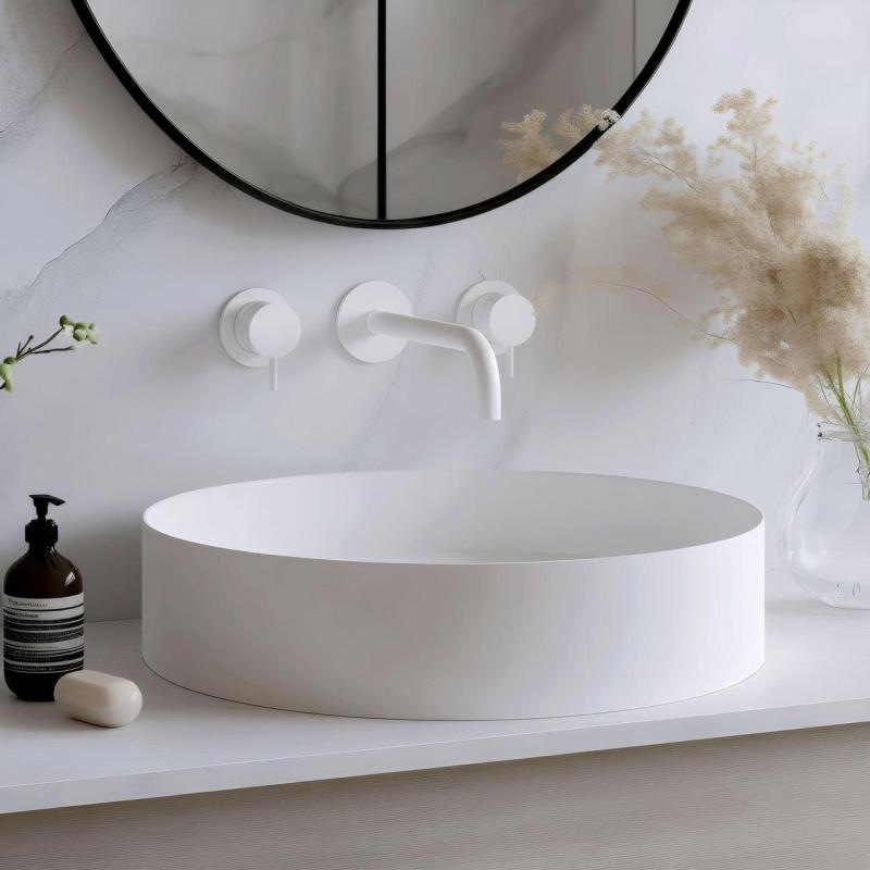 Waterevolution Flow 3-gats Inbouw Wastafelkraan Mat Wit met uitloop 15 cm T1163FBR-15