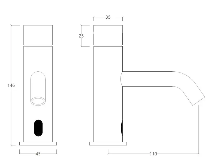 Waterevolution Flow elektronische wastafelkraan infrarood op batterijen mat zwart T110EBPR