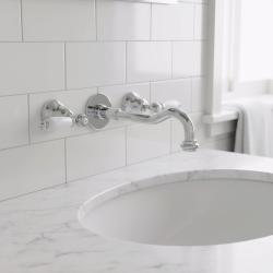 PB klassieke kraan inbouw muurkraan met witte hendels 20 cm uitloop Chroom 1208854352