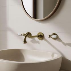 PB klassieke kraan inbouw muurkraan met witte hendels 25 cm uitloop Brons 1208854392