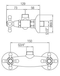 PB klassieke kraan opbouw douchemengkraan met sterknoppen Chroom boven aansluiting 1208855302