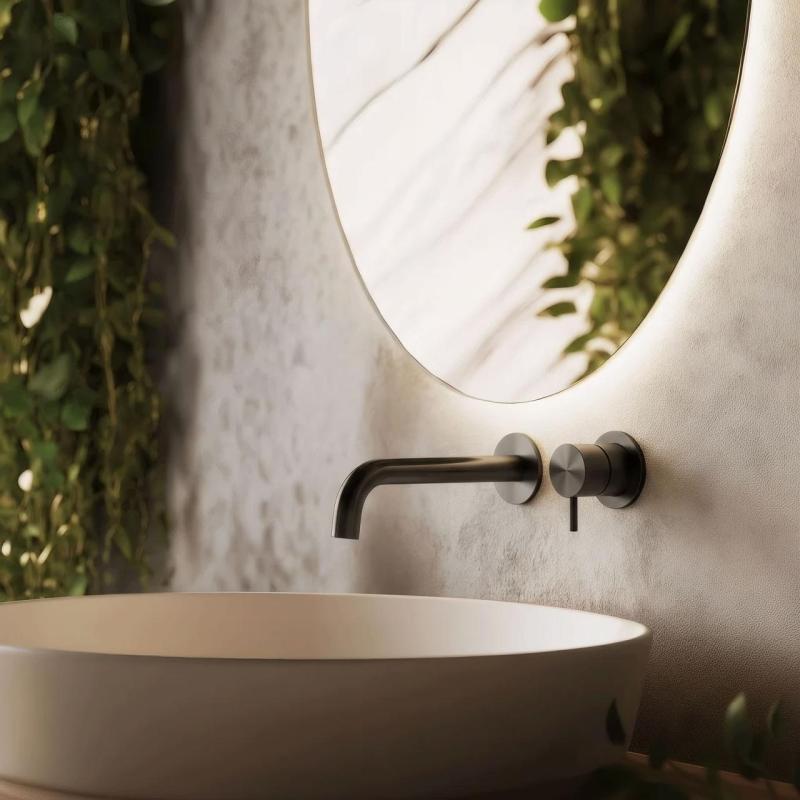 Waterevolution Flow Inbouw Wastafelkraan PVD Gun Metal met uitloop 15 cm T116BGME-15