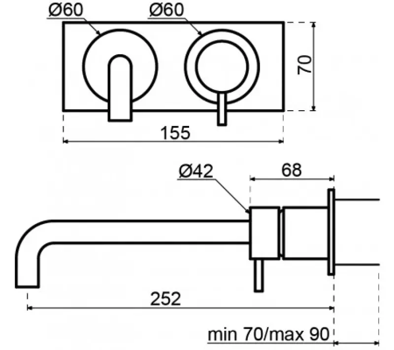 Waterevolution Flow inbouw wastafelkraan met afdekplaat PVD Geborsteld Koper met uitloop 21cm T1161CPE-21