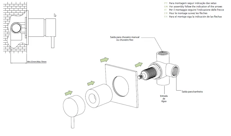 Waterevolution Flow inbouw mengkraan met 2 uitgangen mat zwart met ronde rozet