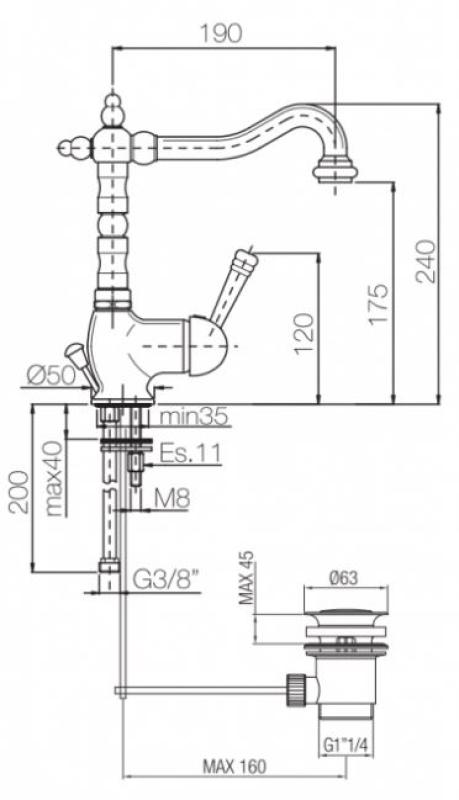 PB Wastafelmengkraan nostalgisch Vintage Brons