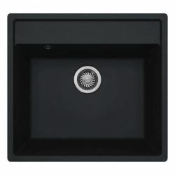 GraniteMy Bremen granieten spoelbak 53x50 cm zwart opbouw onderbouw en vlakinbouw met kraangatbank MET RVS PLUG