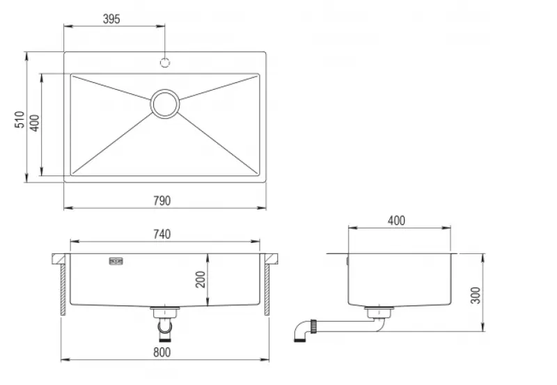 Ausmann Weser grote RVS spoelbak antraciet kleur PVD Gun Metal 79x51 met kraangat onderbouw vlakbouw en opbouw 067137