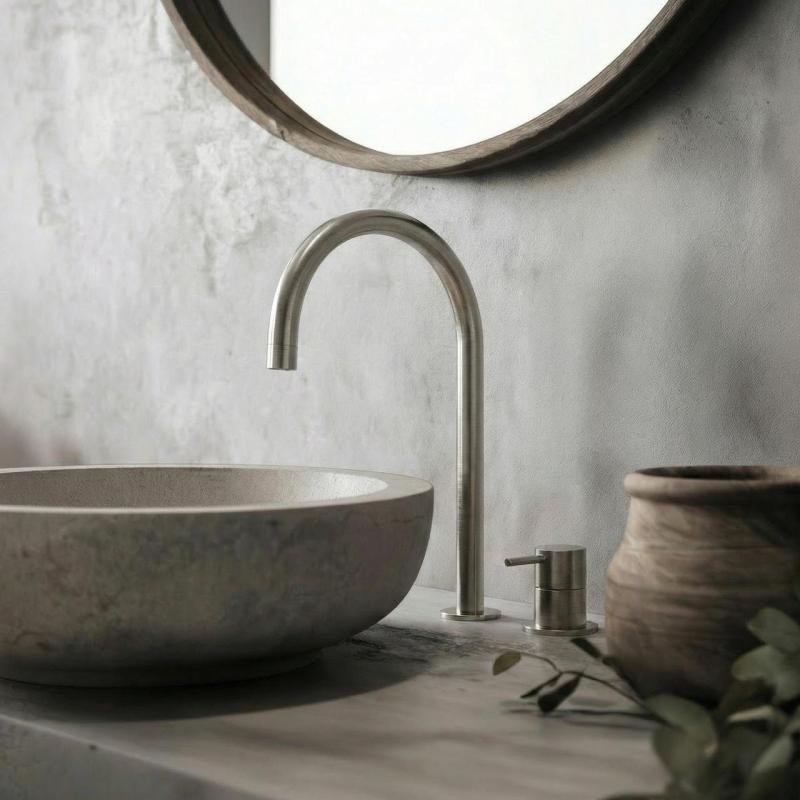 Waterevolution Flow 2-gats wastafelkraan volledig RVS met hoge U 200mm uitloop T1122UIE