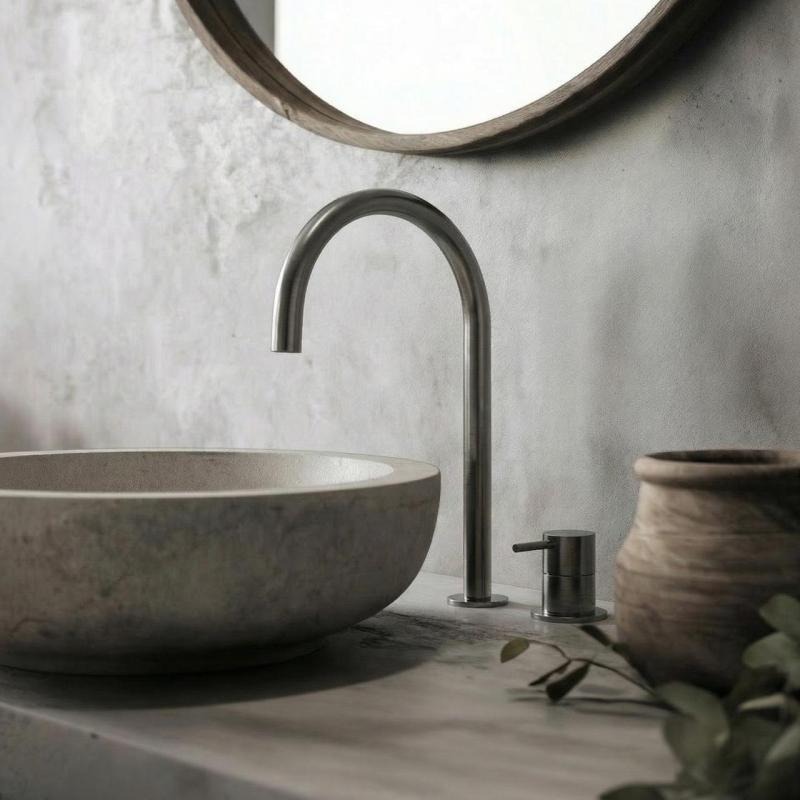 Waterevolution Flow 2-gats wastafelkraan PVD Gun Metal met hoge U 200mm uitloop T1122UGME