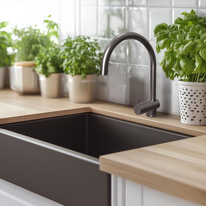 Waterevolution Flow keukenmengkraan PVD Gun metal met uittrekbare uitloop T155GME