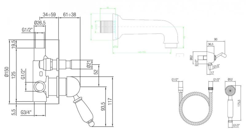 PB nostalgische inbouw badset Brons