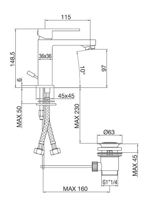 PB Kiki 1-gats wastafelmengkraan mat zwart