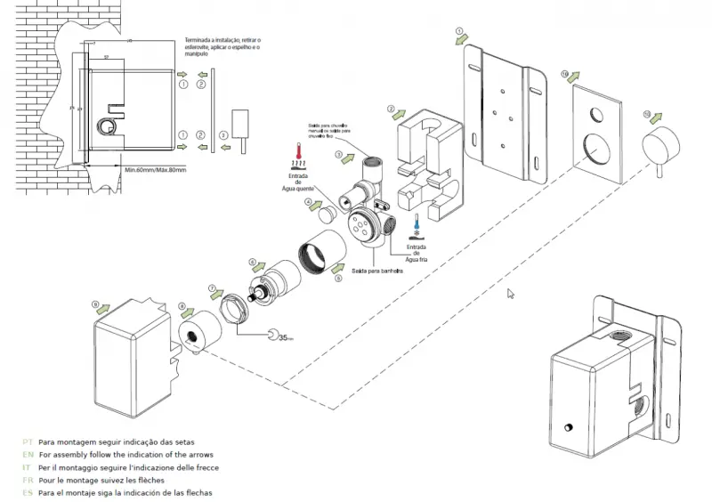 Waterevolution Flow inbouw doucheset met thermostaat regendouche en handdouche geborsteld koper PVD