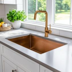 Quadri Stamford keukenmengkraan pvd koper met draaibare haakse uitloop 1208956099