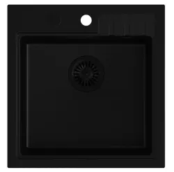 Quadri Cardigan zwarte granieten opbouw spoelbak 50x52cm met zwarte plug met kraangatbank 1208956162