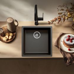 Zwarte spoelbak 40x40cm onderbouw opbouw en vlakbouw met rvs plug 1208956390