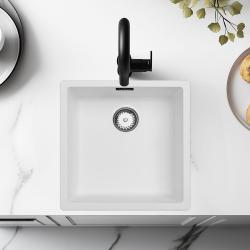 Witte Spoelbak 40x40 cm Onderbouw, Opbouw en Vlakinbouw  met RVS plug 1208956392