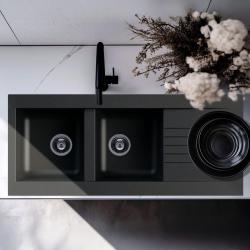 Ausmann Fibre dubbele zwarte kunststof spoelbak omkeerbaar met afdruip opbouw 116x50 cm 1208956787