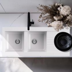 Ausmann Fibre dubbele witte kunststof spoelbak omkeerbaar met afdruip opbouw 116x50 cm 1208956794