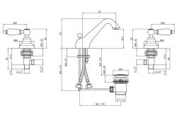 PB klassieke kraan 3 gats lage wastafelkraan Witte hendels Chroom 1208956906