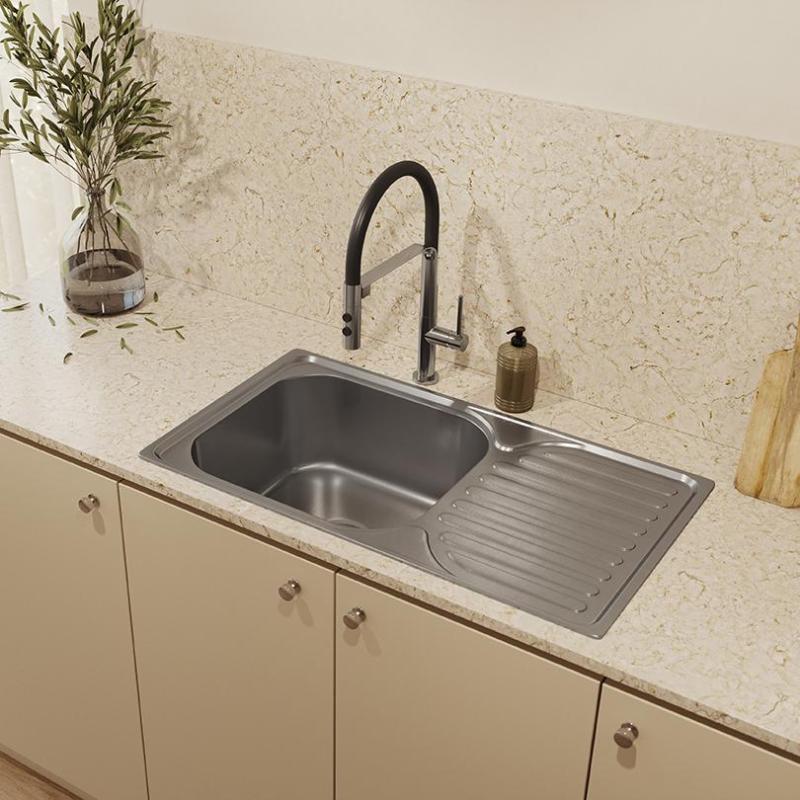 Ausmann Basic rvs opbouw spoelbak met afdruip omkeerbaar 76x42 cm inclusief sifon 1208956978