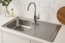 Ausmann Basic rvs opbouw spoelbak met afdruip omkeerbaar 75x40 cm inclusief sifon 1208956996