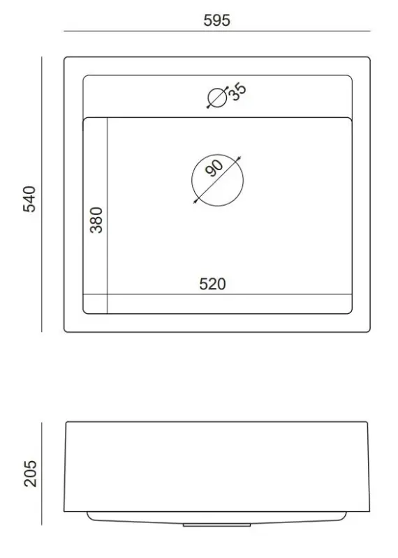 Quadri Farmhouse landelijke tussen of opbouw granieten spoelbak mat wit 595x540mm 1208957209