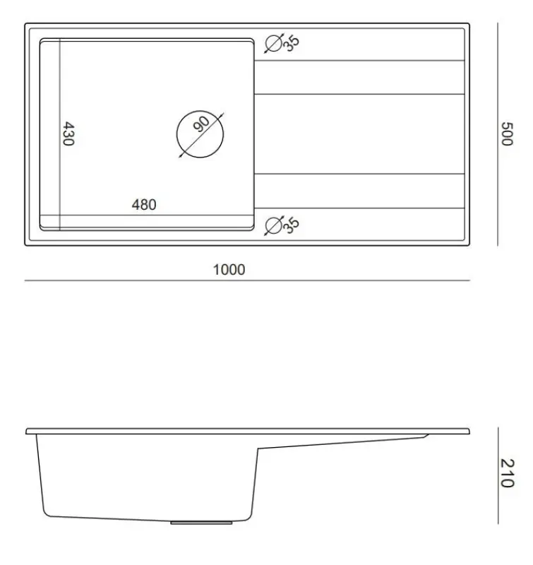 Quadri Luton witte granieten opbouw spoelbak met afdruipvlak omkeerbaar 100x50cm met rvs plug 1208957324