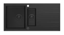 Quadri Luton zwarte granieten opbouw 1,5 spoelbak met afdruipvlak omkeerbaar 100x50cm met zwarte plug 1208957329