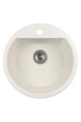 GraniteMy Bremen ronde granieten spoelbak 43 cm wit opbouw en onderbouw met kraangatbank met rvs plug 1208957356