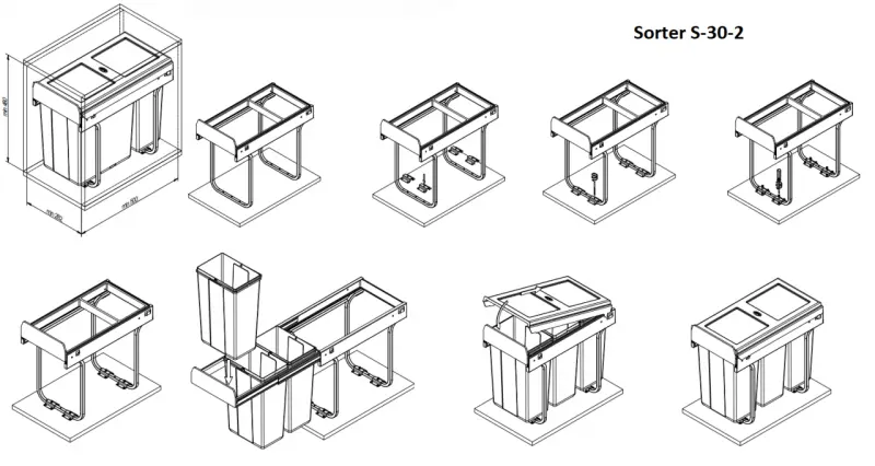Garbi Sorter S-30-2 inbouw afvalsysteem met 2 afvalbakken 1 x 10 en 1 x 20 liter 1208957363