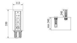 Indux Lift verzinkbare penaarde zwart keuken stopcontact in werkblad met verlichting, 2 x USB en draadloos opladen 1208957402