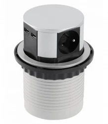 Indux Push verzinkbare penaarde zilveren keuken stopcontact in werkblad met 3 stopcontacten en 2 x USB 1208957412