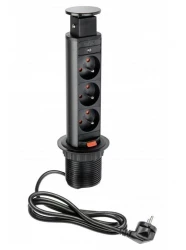 Indux Up & Down small verzinkbare penaarde zwarte keuken stopcontact in werkblad met 3 stopcontacten 1208957417