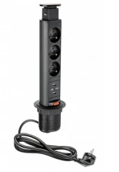 Indux Up & Down small verzinkbare penaarde zwarte keuken stopcontact in werkblad met 3 stopcontacten en 2 x USB 1208957418