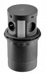 Indux Push verzinkbare penaarde keuken stopcontact zwart in werkblad met 4 stopcontacten, 2 x USB, 2 x RJ45 en draadloos opladen 1208957421