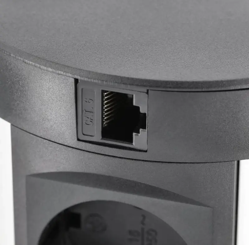 Indux Push verzinkbare penaarde keuken stopcontact zwart in werkblad met 4 stopcontacten, 2 x USB, 2 x RJ45 en draadloos opladen 1208957421