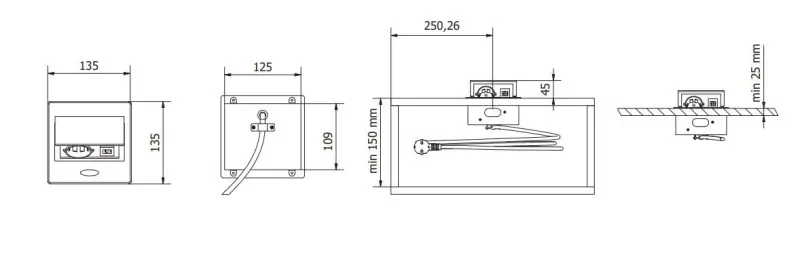 Indux Flip Small keuken stopcontact randaarde in het werkblad of bovenkast mat wit met 2 USB opladers 1208957423