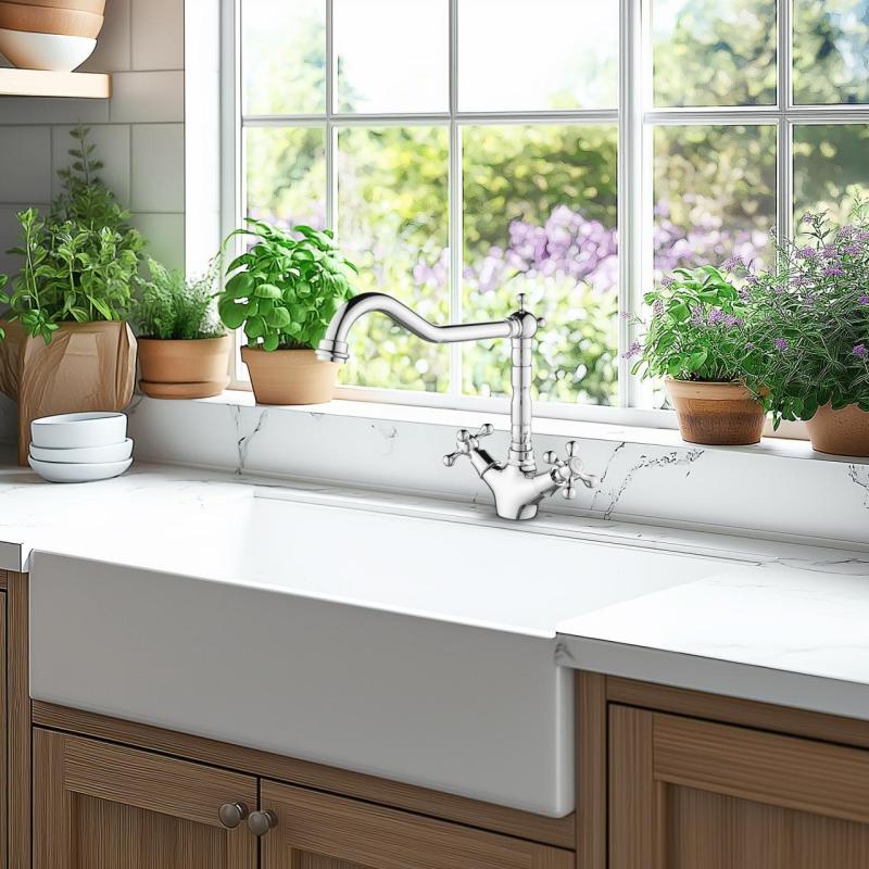 AquaTrimo Windsor klassieke keuken nostalgische keukenkraan met haakse uitloop chroom 21WS7531CM