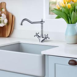 AquaTrimo Windsor klassieke keuken nostalgische keukenkraan met haakse uitloop RVS 21WS7531NM