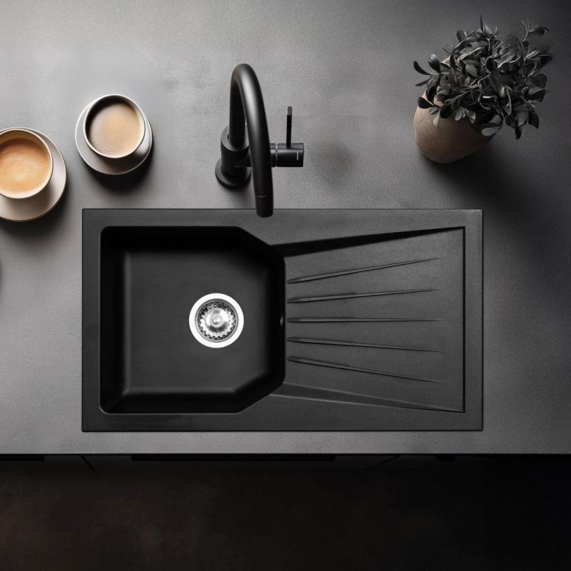 Ausmann Fibre 6 spoelbak zwart omkeerbaar met afdruip opbouw 78x43.5 cm 1208957670