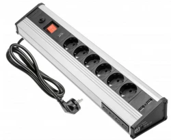 Indux Corner hoek en vrijstaande stopcontact aluminium met 6 randaarde stopcontacten en 6 USB 1208957851