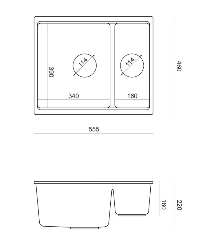 Quadri Newport II wit 1,5 spoelbak graniet opbouw en onderbouw spoelbak 555x460mm met rvs plug 1208957860