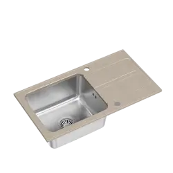 Quadri Fusion opbouw rvs spoelbak met beige graniet afdruipgedeelte 78x43 omkeerbaar 1208957881