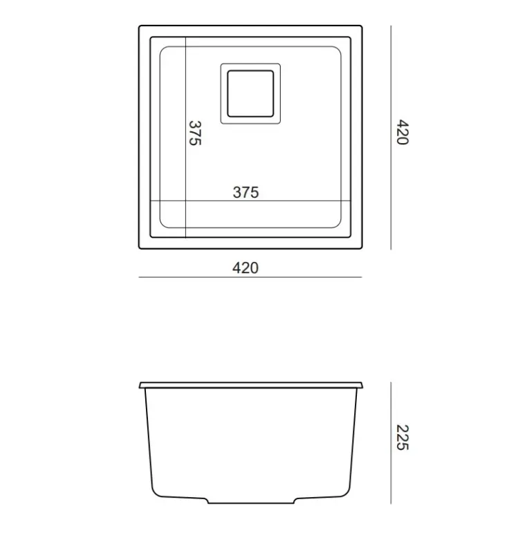 Quadri Quadrangle zwart graniet onderbouw spoelbak 42x42cm met rvs plug 1208957887