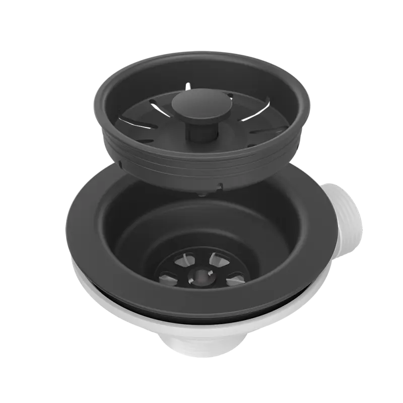 Quadri zwarte afvoerset spoelbak met ronde overloop voor 1 spoelbak 1208957899