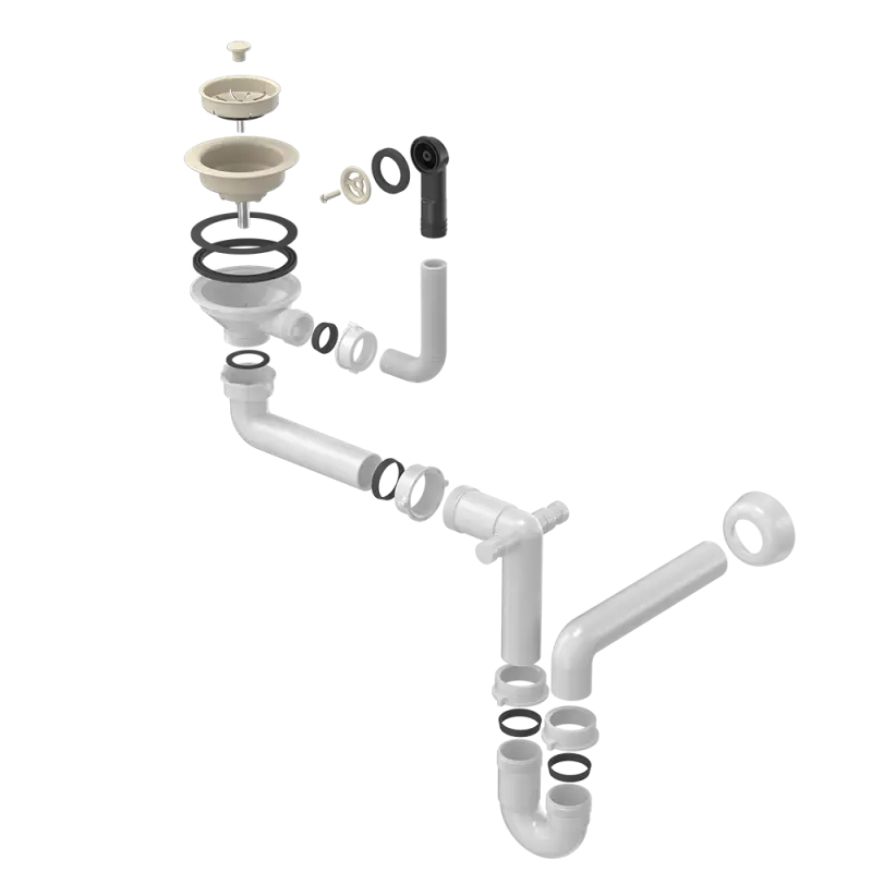 Quadri beige zandkleurige afvoerset spoelbak met overloop 1208957901